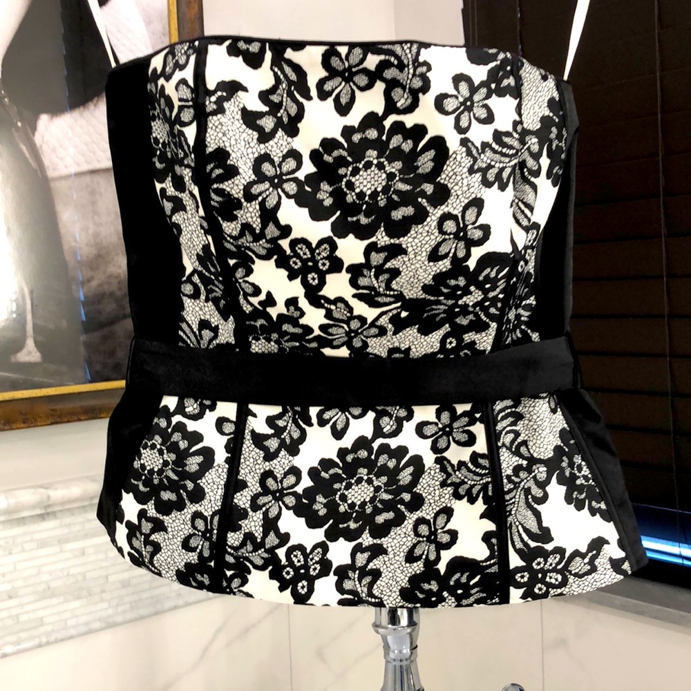 White House Black Market Black and White Floral Bustier Top